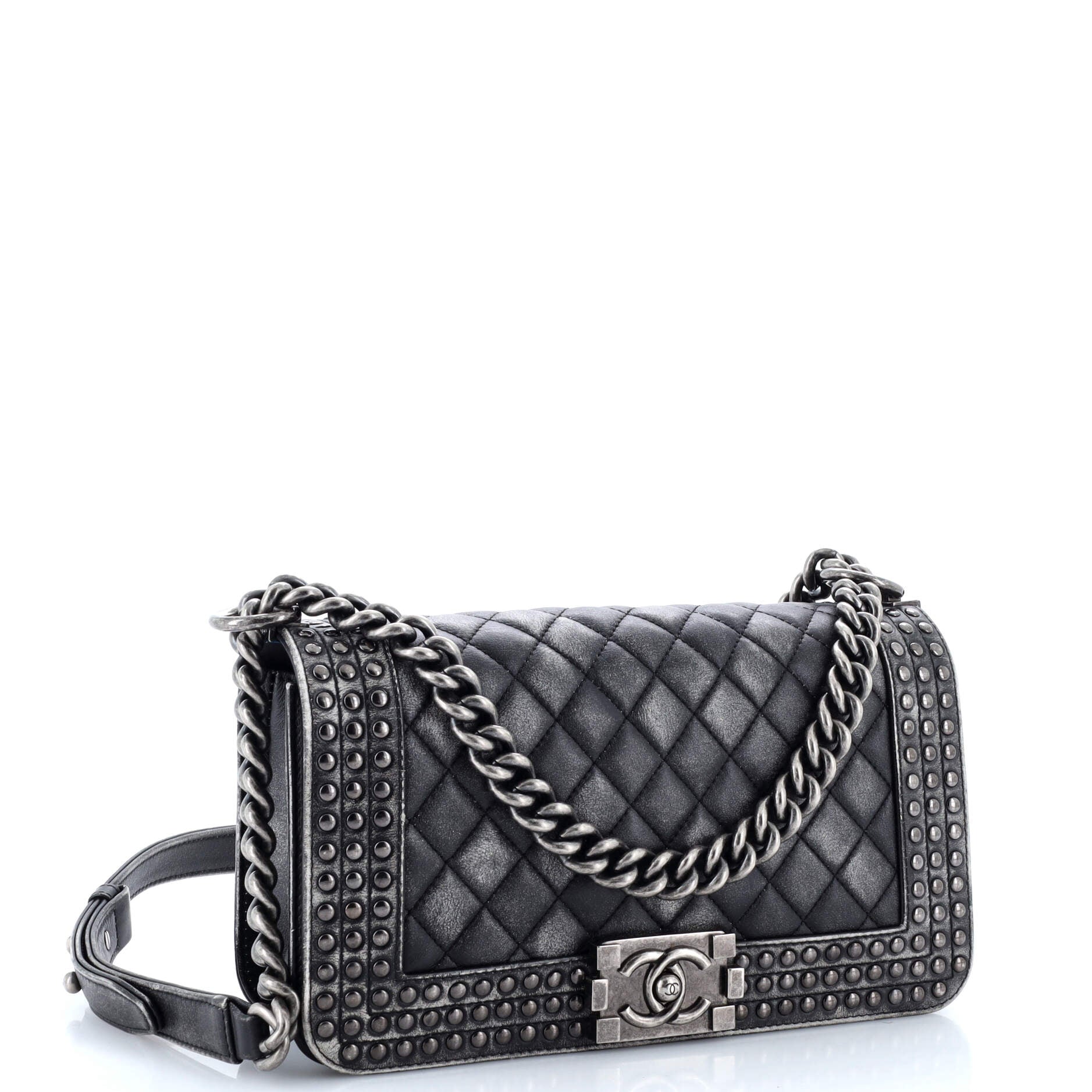 Chanel Paris-Dallas Boy Flap Bag Studded Quilted Distressed Calfskin Old Medium