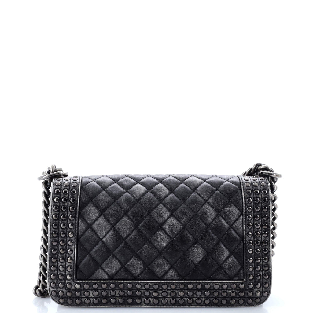 Chanel Paris-Dallas Boy Flap Bag Studded Quilted Distressed Calfskin Old Medium