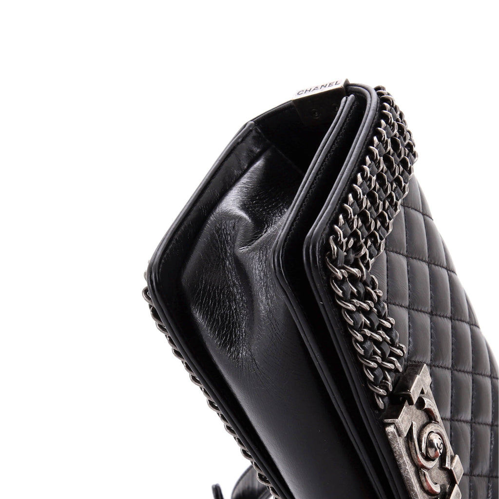 Chanel Chained Boy Flap Bag Quilted Glazed Calfskin Small