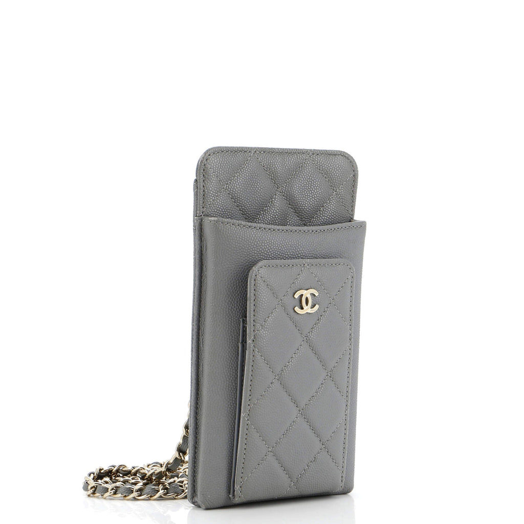 Chanel O Phone Holder Crossbody Bag Quilted Caviar