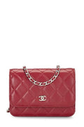 Chanel,  Red Quilted Lambskin Classic Wallet On Chain (WOC) Mini, Red