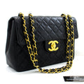 CHANEL Jumbo 13" 2.55 Flap Chain Shoulder Bag Black Lambskin Large g83