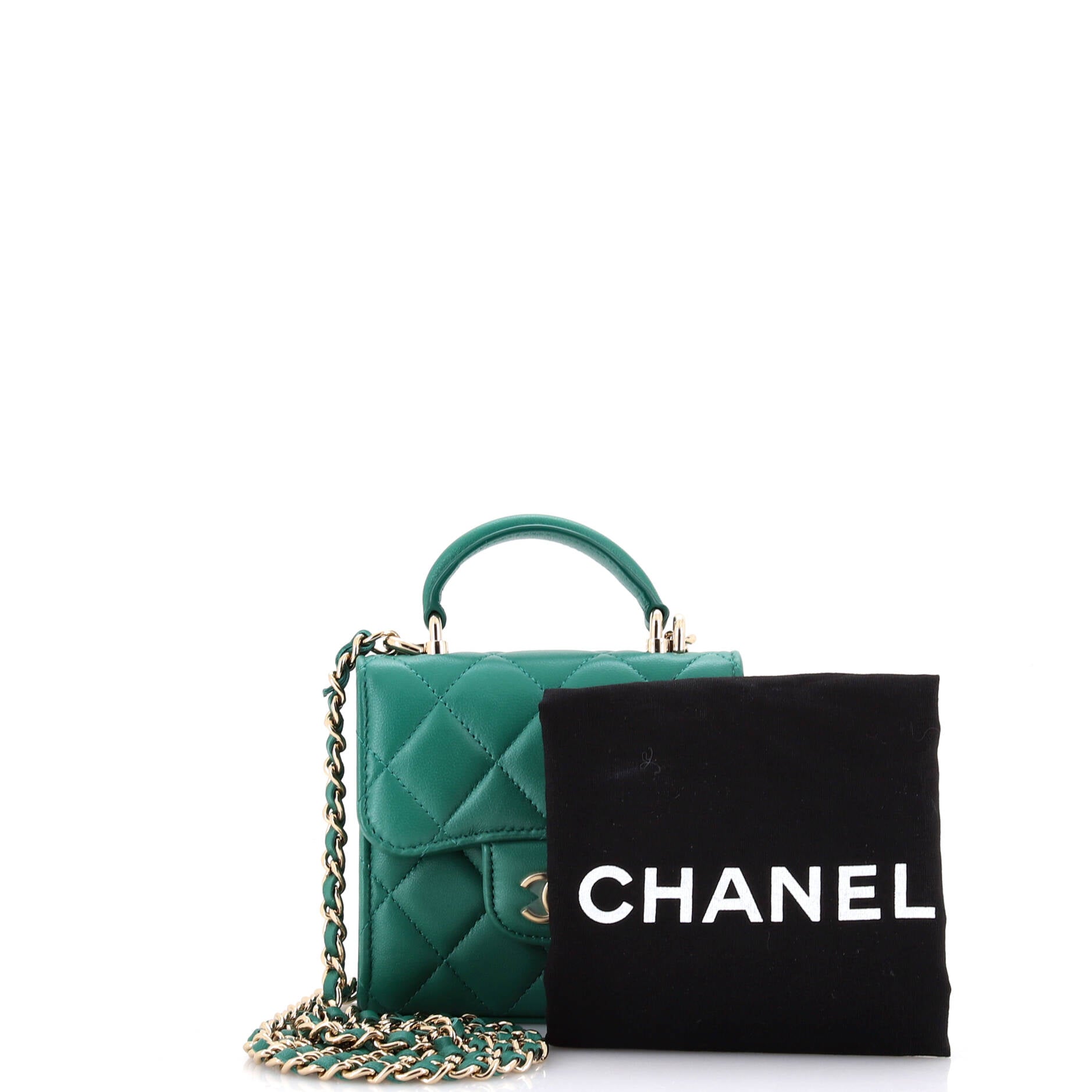 Chanel Square Classic Flap Top Handle Clutch with Chain Quilted Lambskin