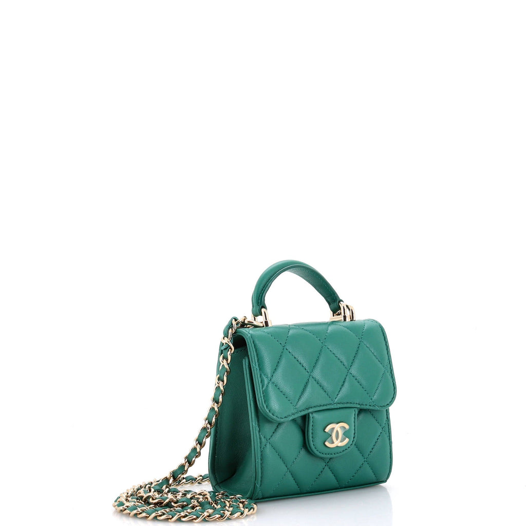 Chanel Square Classic Flap Top Handle Clutch with Chain Quilted Lambskin
