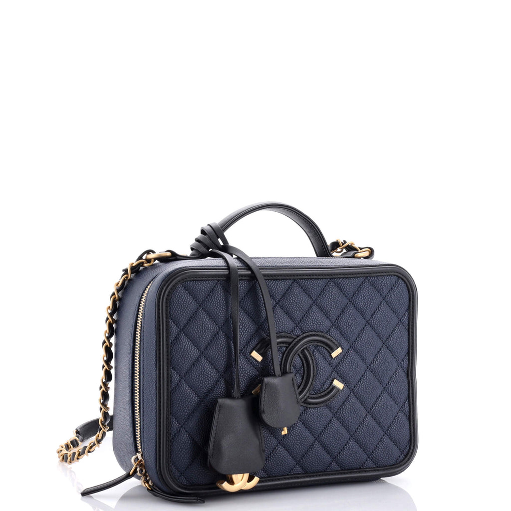 Chanel Filigree Vanity Case Quilted Caviar Large