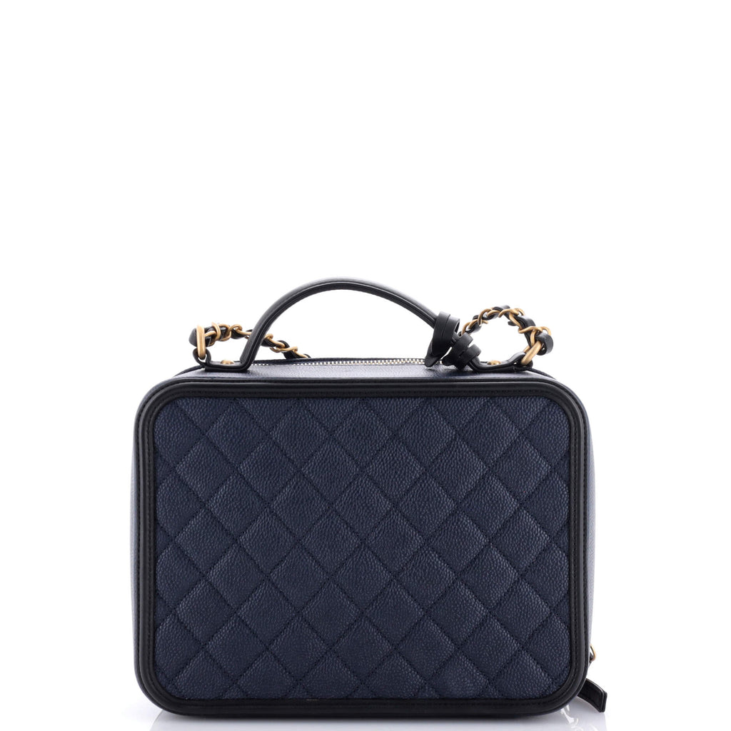 Chanel Filigree Vanity Case Quilted Caviar Large