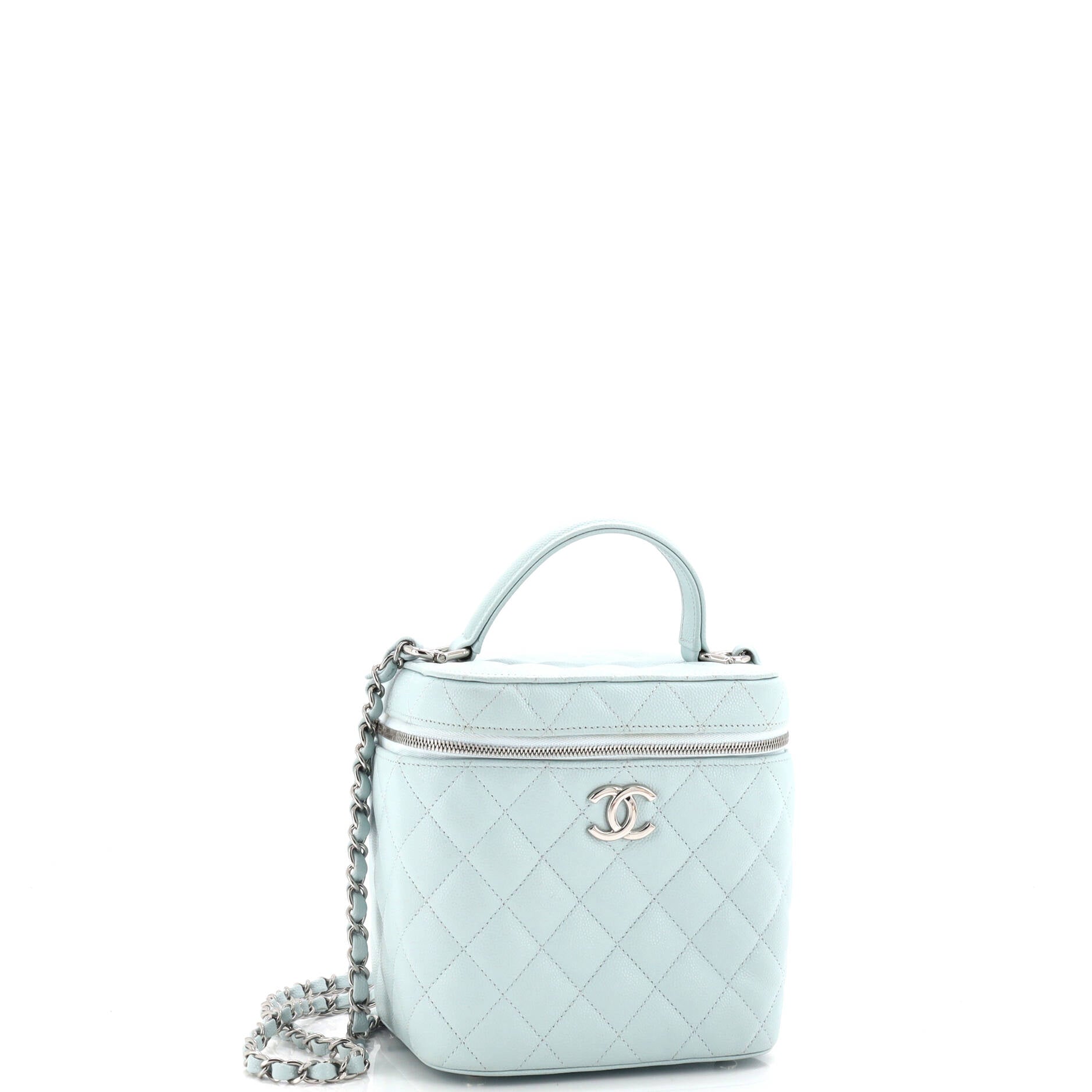 Chanel CC Top Handle Vanity Case with Chain Quilted Caviar Small