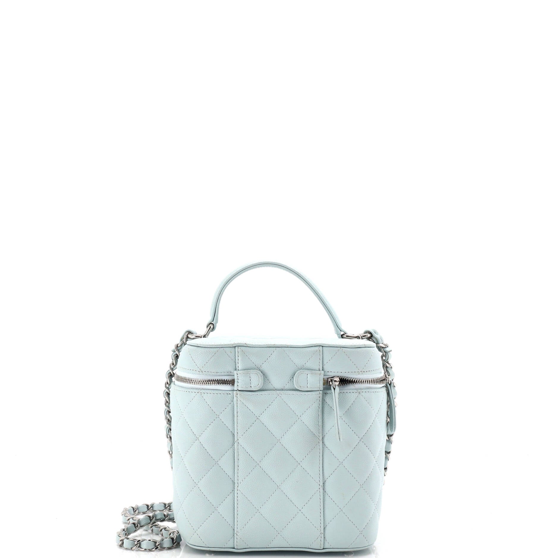Chanel CC Top Handle Vanity Case with Chain Quilted Caviar Small