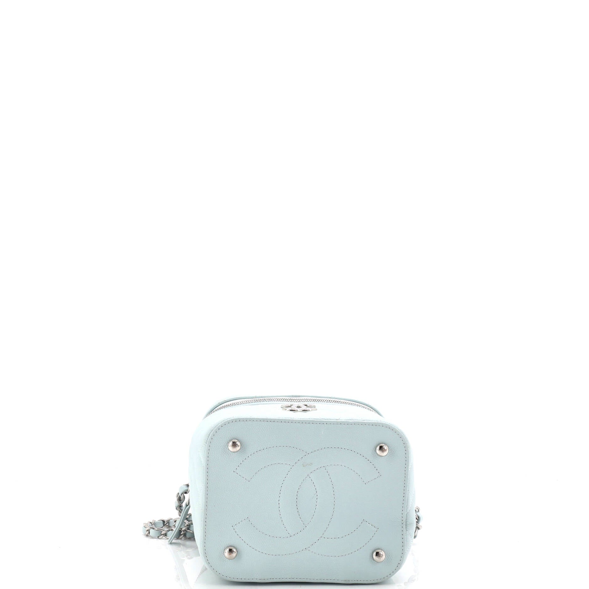 Chanel CC Top Handle Vanity Case with Chain Quilted Caviar Small