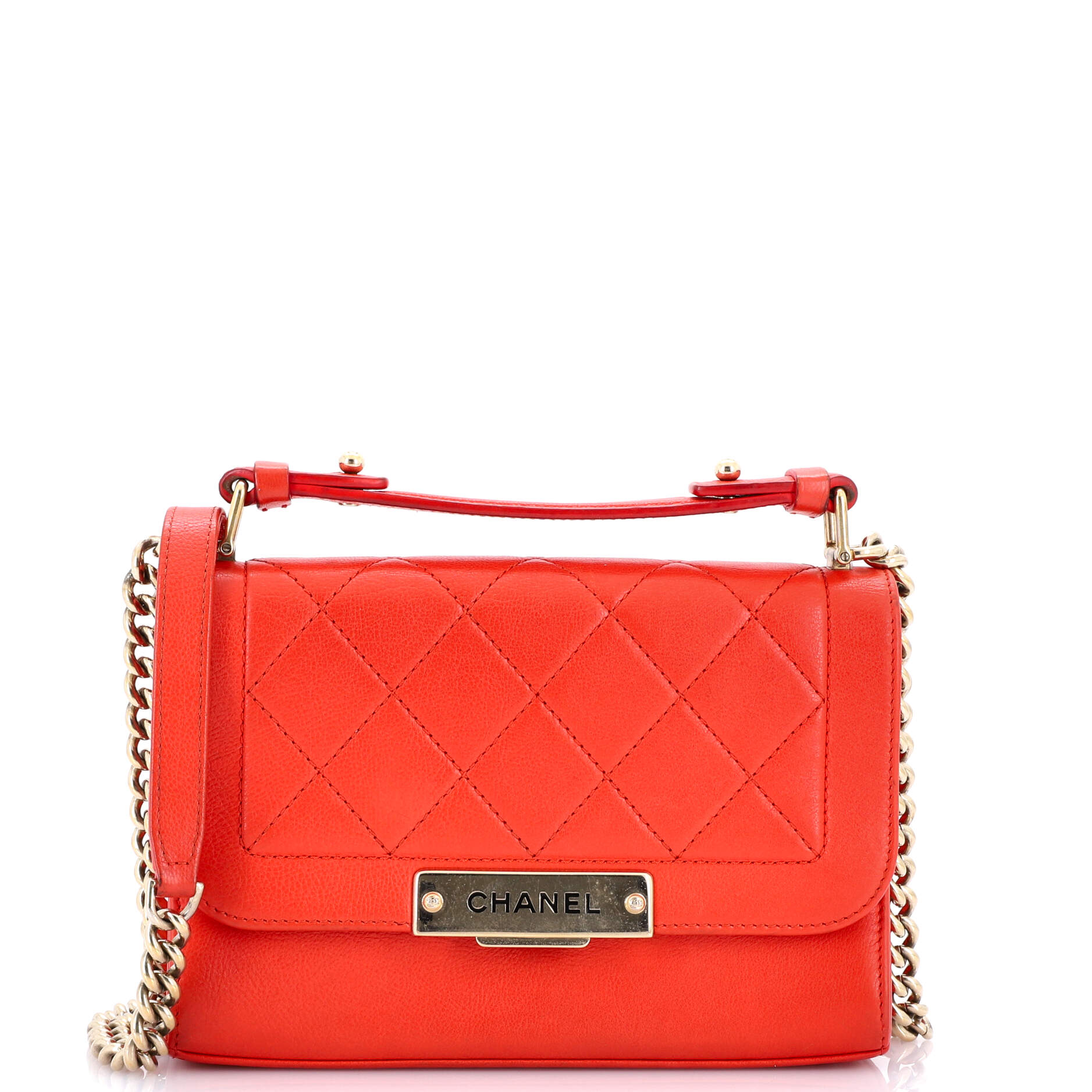 Chanel Label Click Flap Bag Quilted Calfskin Small