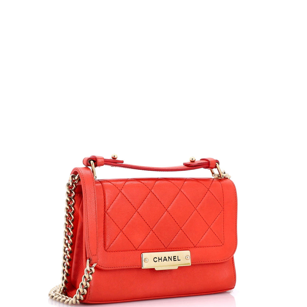 Chanel Label Click Flap Bag Quilted Calfskin Small