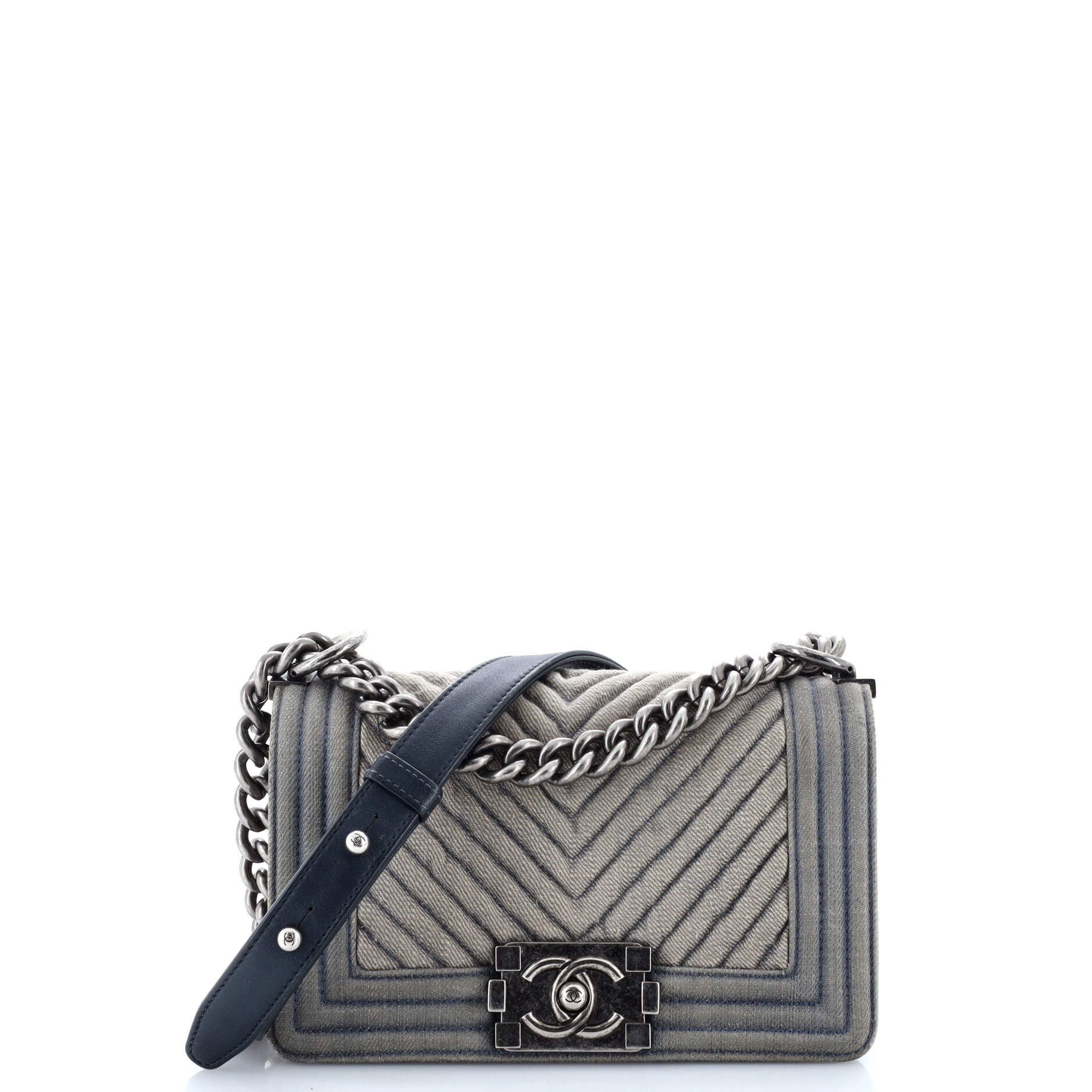 Chanel Boy Flap Bag Chevron Denim Small
