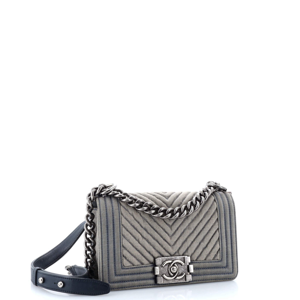 Chanel Boy Flap Bag Chevron Denim Small