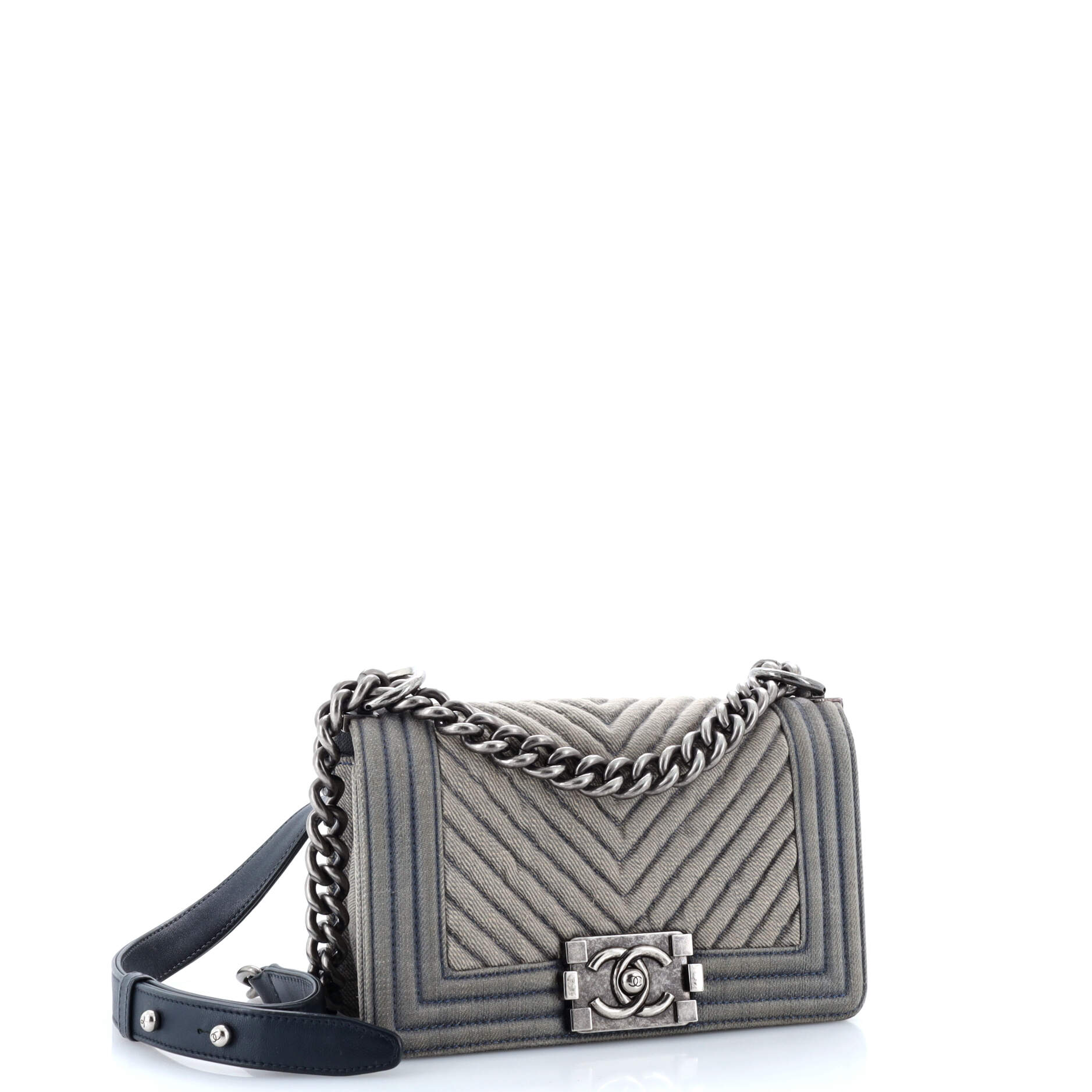 Chanel Boy Flap Bag Chevron Denim Small