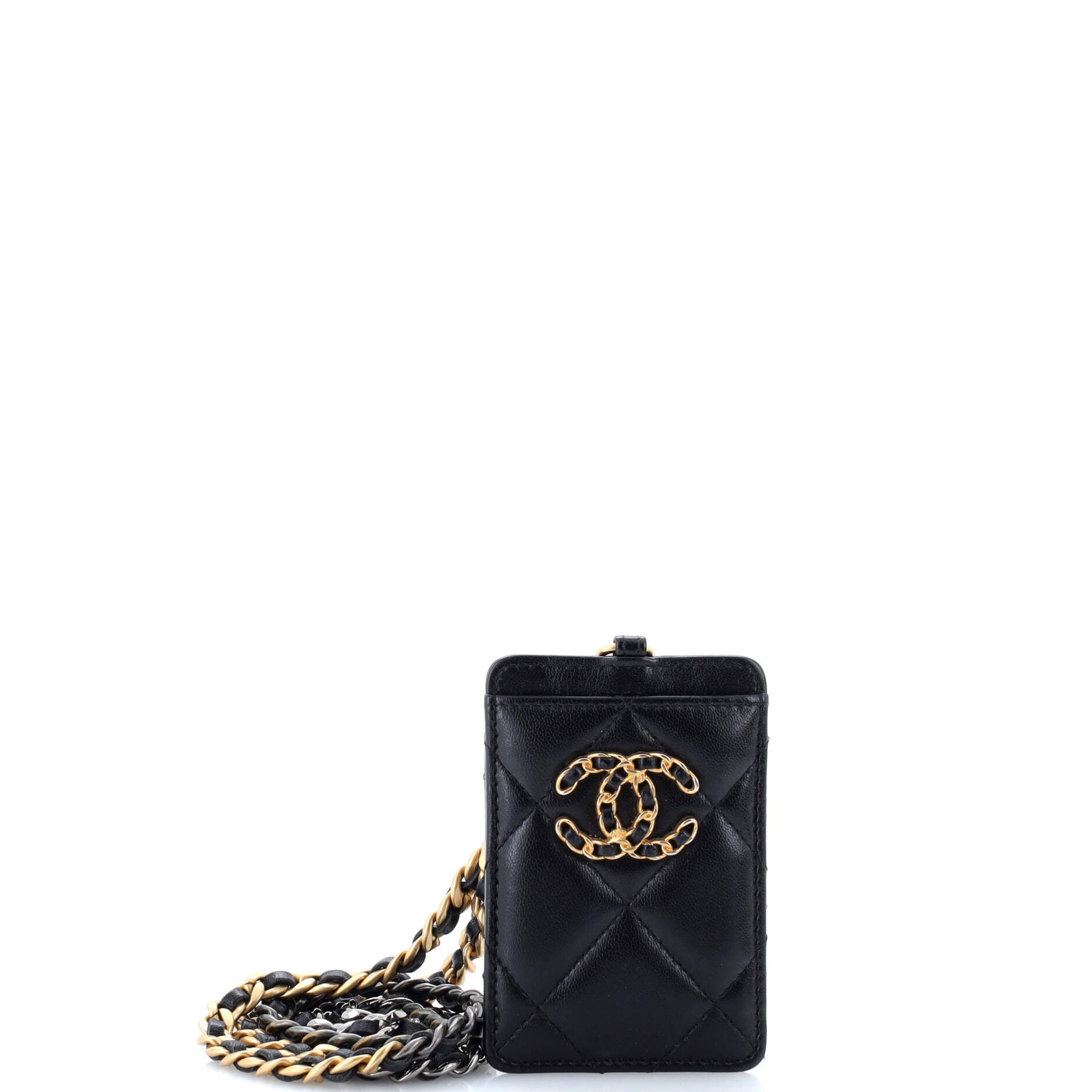 Chanel 19 ID Card Holder on Chain Quilted Goatskin