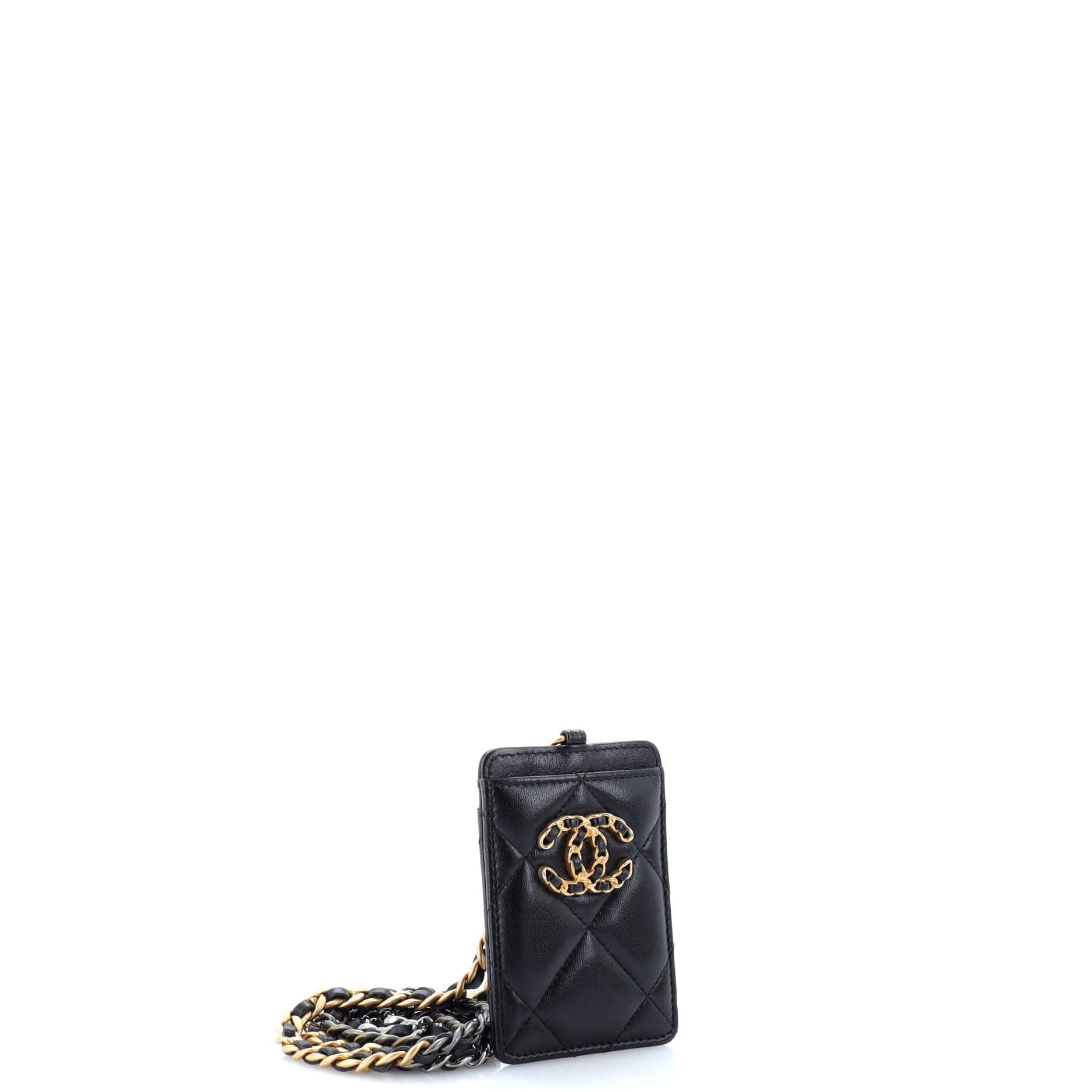 Chanel 19 ID Card Holder on Chain Quilted Goatskin
