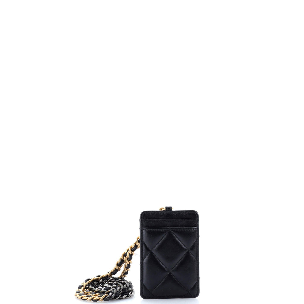 Chanel 19 ID Card Holder on Chain Quilted Goatskin