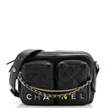 Chanel Logo Twin Pockets Chain Camera Case Quilted Calfskin Small