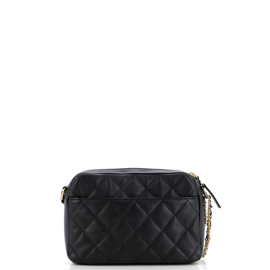 Chanel Logo Twin Pockets Chain Camera Case Quilted Calfskin Small
