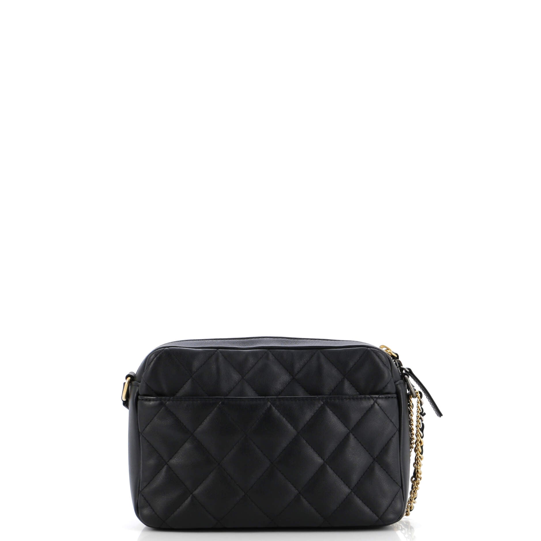 Chanel Logo Twin Pockets Chain Camera Case Quilted Calfskin Small