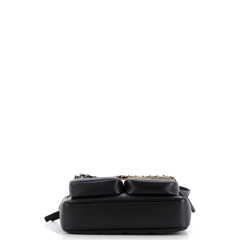 Chanel Logo Twin Pockets Chain Camera Case Quilted Calfskin Small