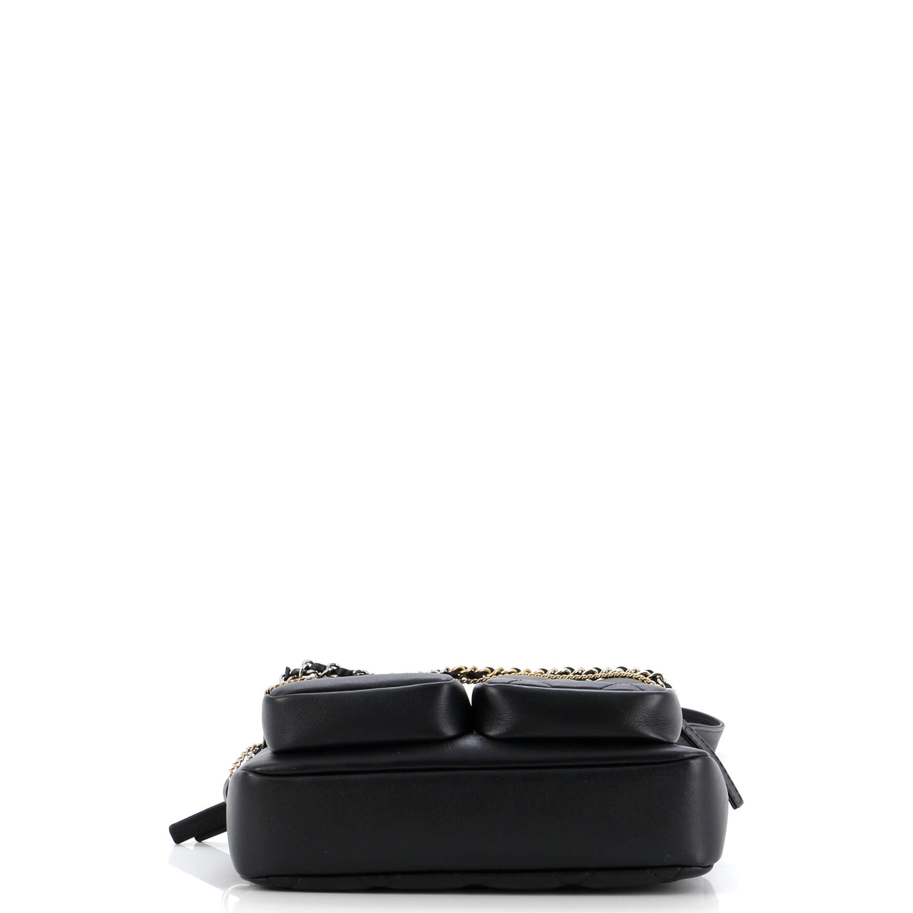 Chanel Logo Twin Pockets Chain Camera Case Quilted Calfskin Small