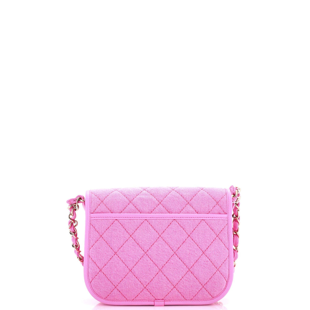 Chanel Flap Messenger Bag Quilted Denim Small