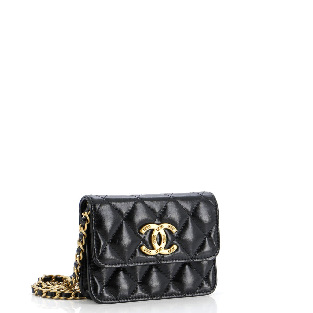 Chanel Textured CC Card Holder on Chain Quilted Shiny Calfskin