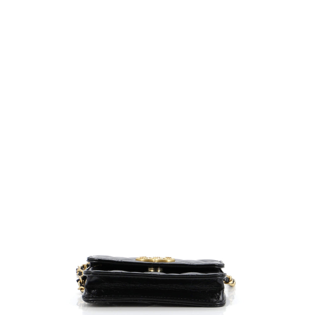 Chanel Textured CC Card Holder on Chain Quilted Shiny Calfskin