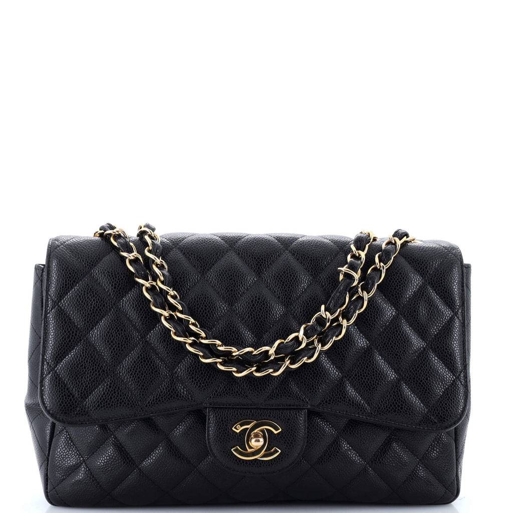 Chanel Classic Single Flap Bag Quilted Caviar Jumbo