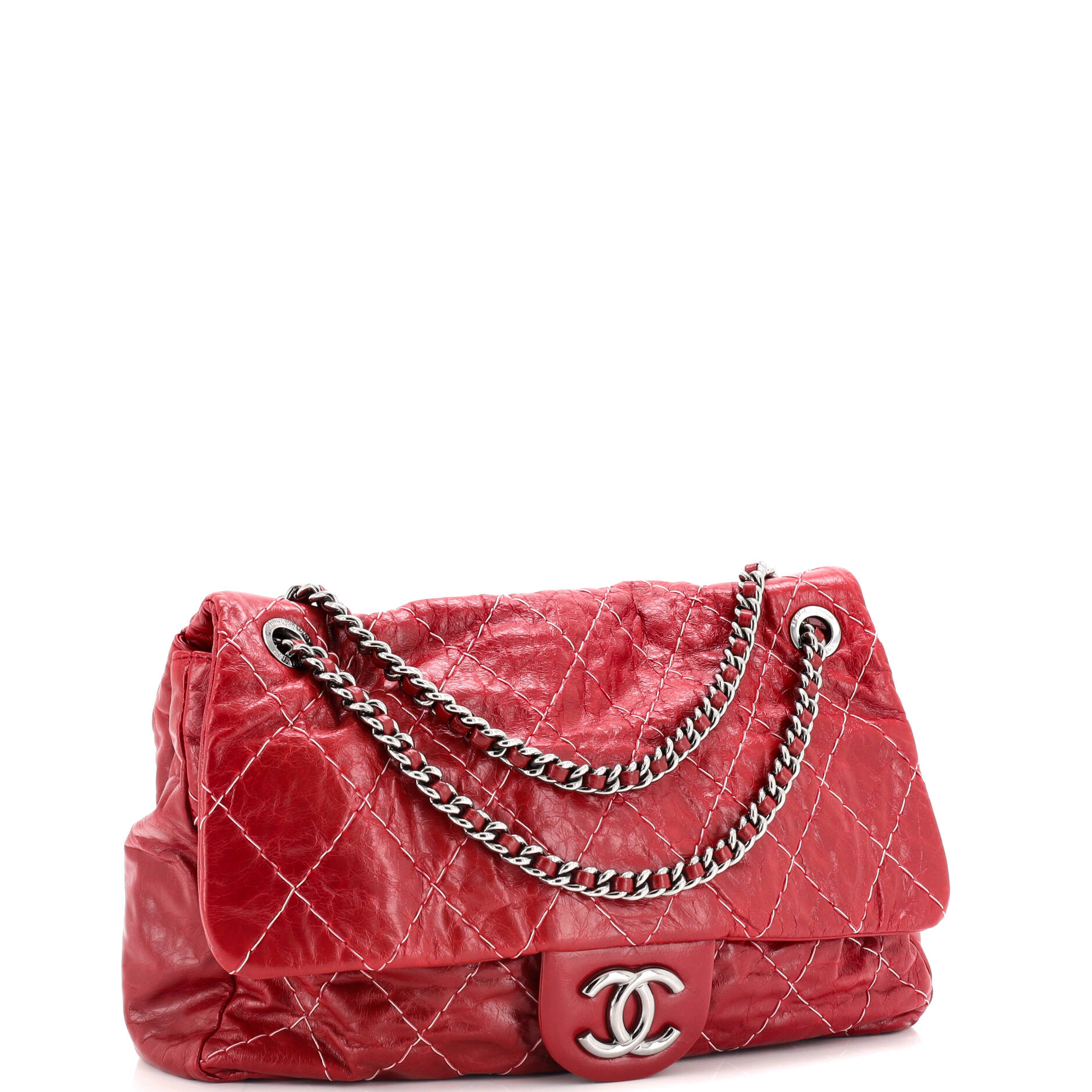 Chanel Double Stitch Flap Bag Quilted Glazed Calfskin Large