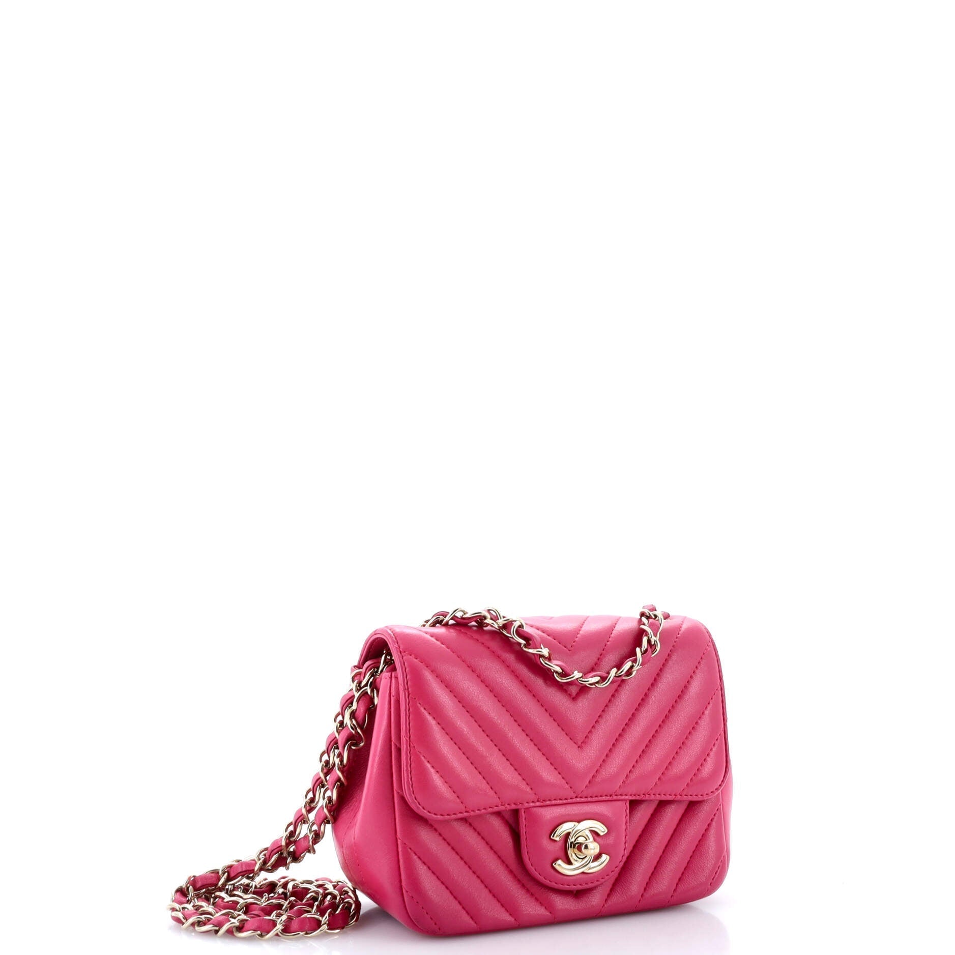 Chanel Square Classic Single Flap Bag Chevron Lambskin Mini