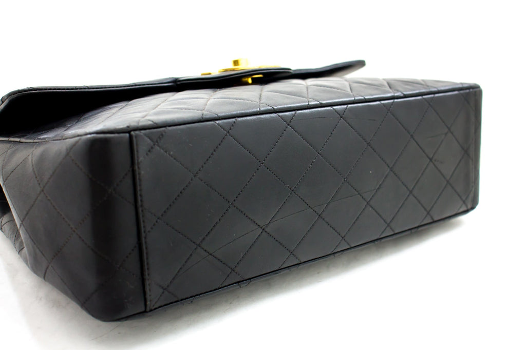 CHANEL Jumbo 13" 2.55 Flap Chain Shoulder Bag Black Lambskin Large g83