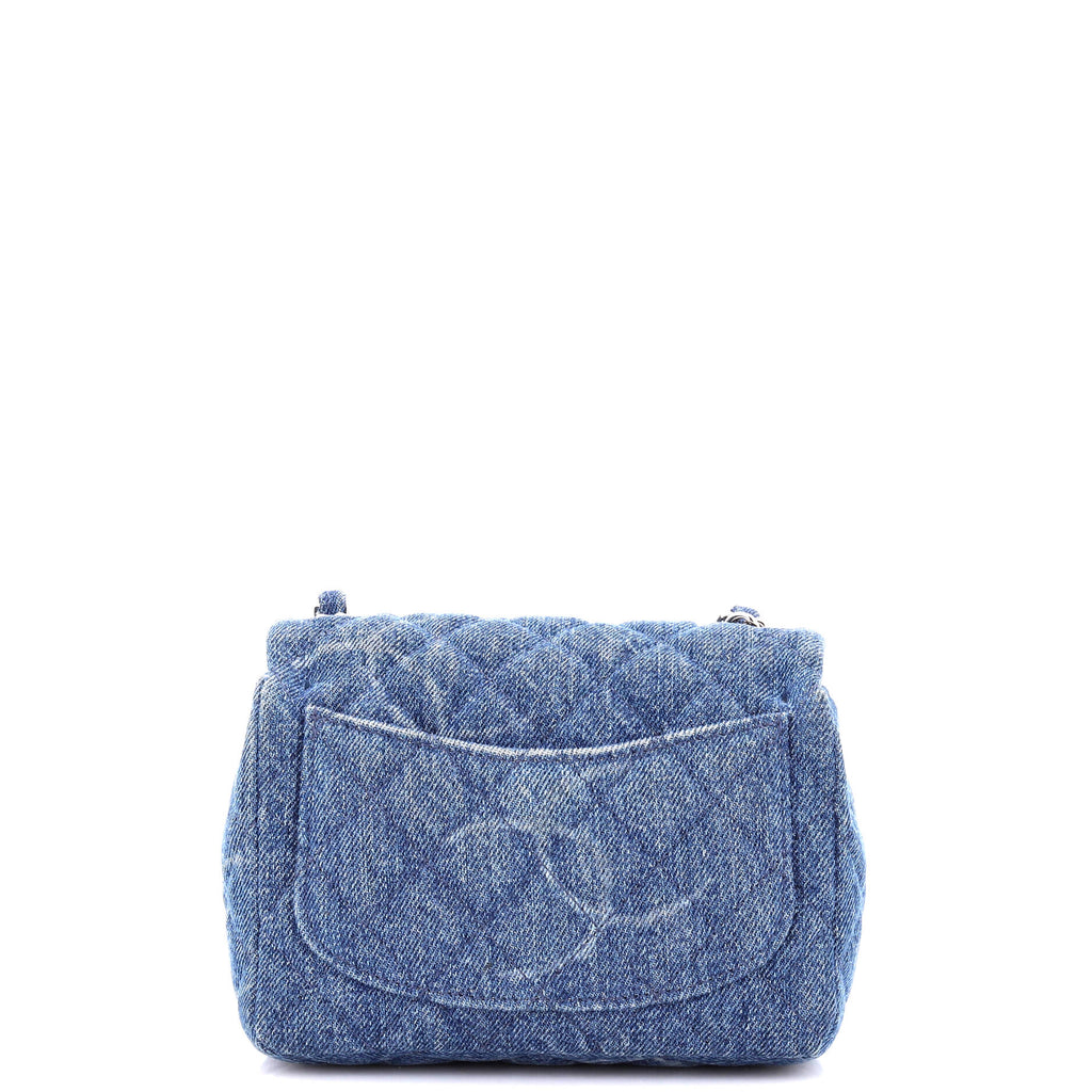 Chanel Square Classic Single Flap Bag Quilted CC Printed Denim Mini