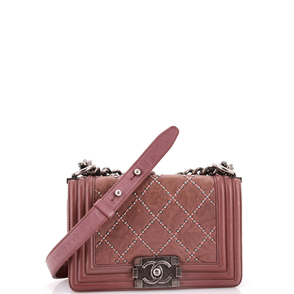 Chanel Boy Flap Bag Studded Quilted Distressed Calfskin Small