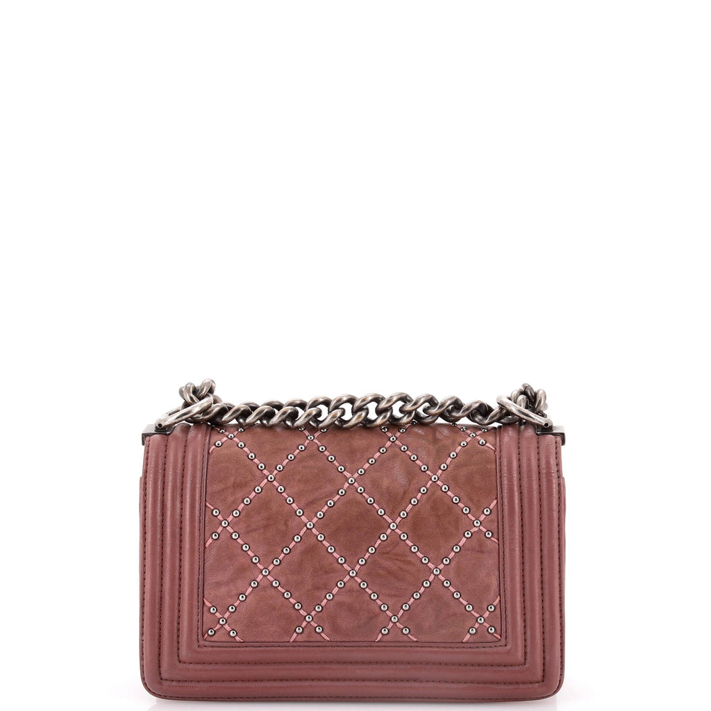 Chanel Boy Flap Bag Studded Quilted Distressed Calfskin Small