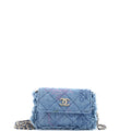 Chanel Denim Mood Flap Clutch with Chain Logo Printed Quilted Fringe Denim