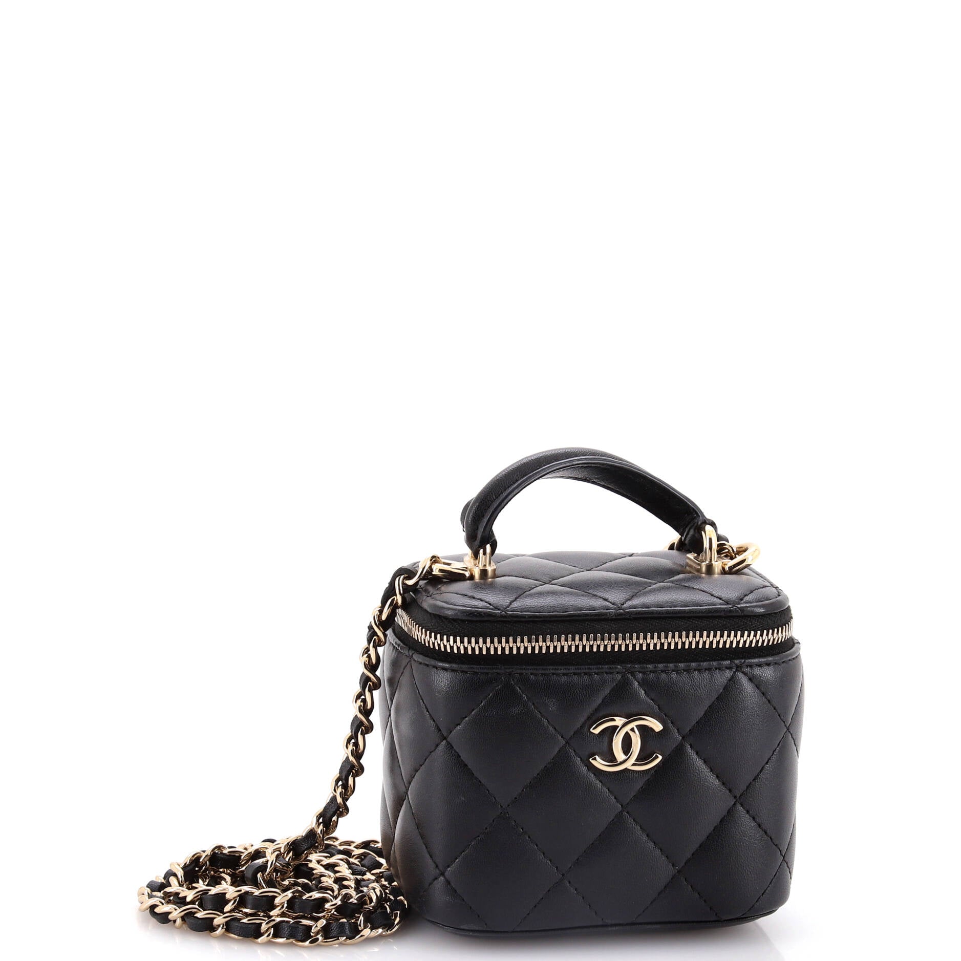 Chanel Classic Top Handle Vanity Case with Chain Quilted Lambskin Mini