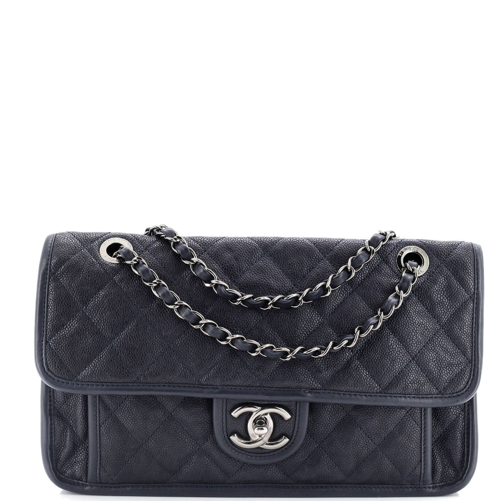 Chanel French Riviera Flap Bag Quilted Caviar Medium