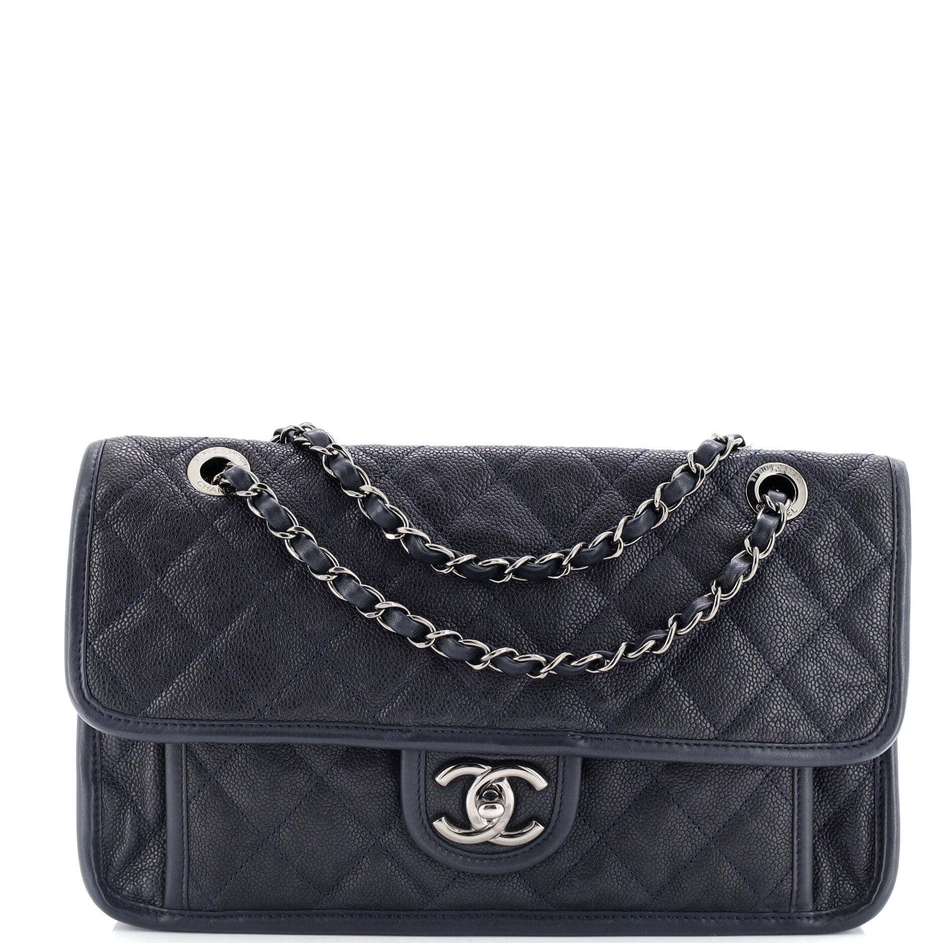 Chanel French Riviera Flap Bag Quilted Caviar Medium
