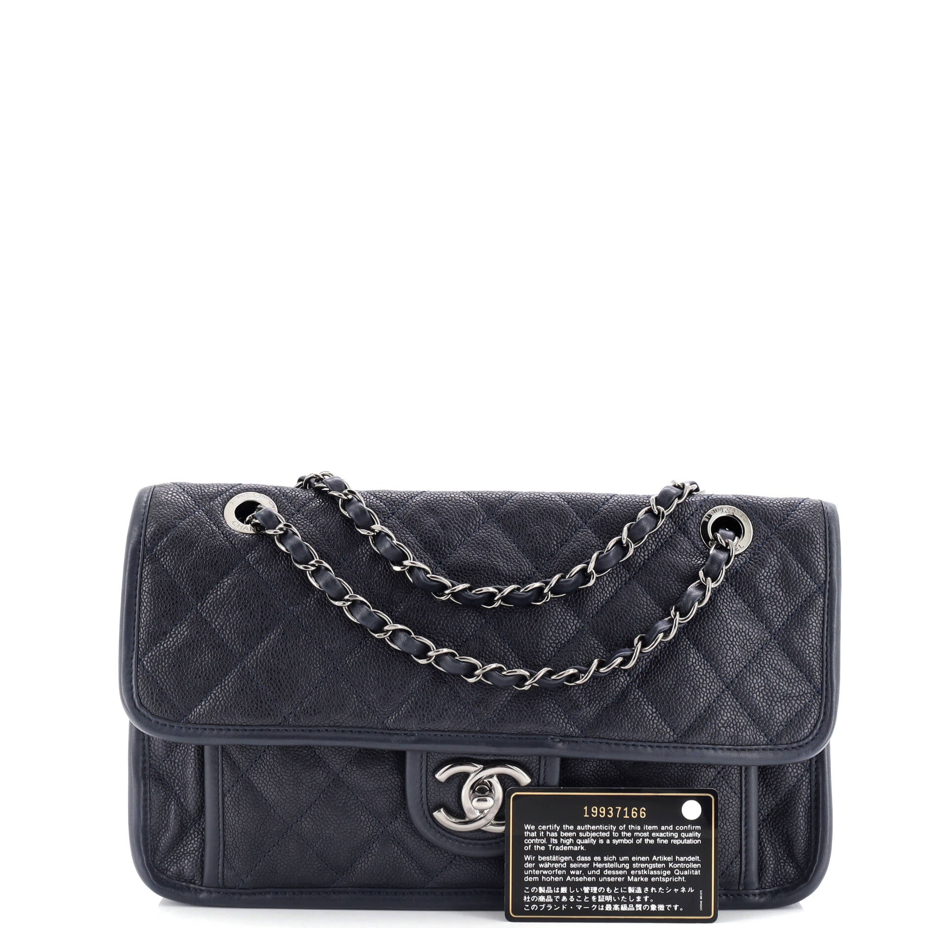 Chanel French Riviera Flap Bag Quilted Caviar Medium