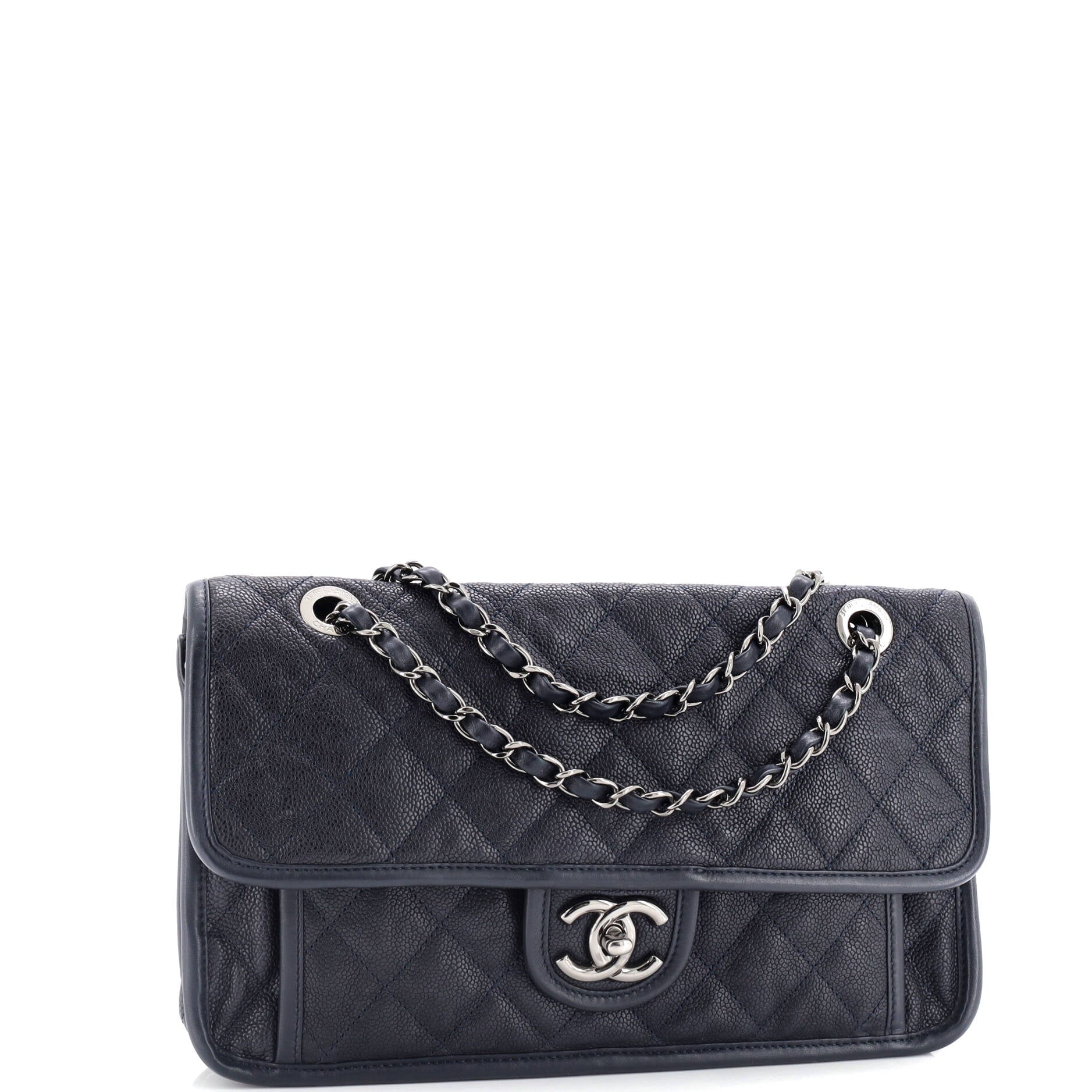 Chanel French Riviera Flap Bag Quilted Caviar Medium