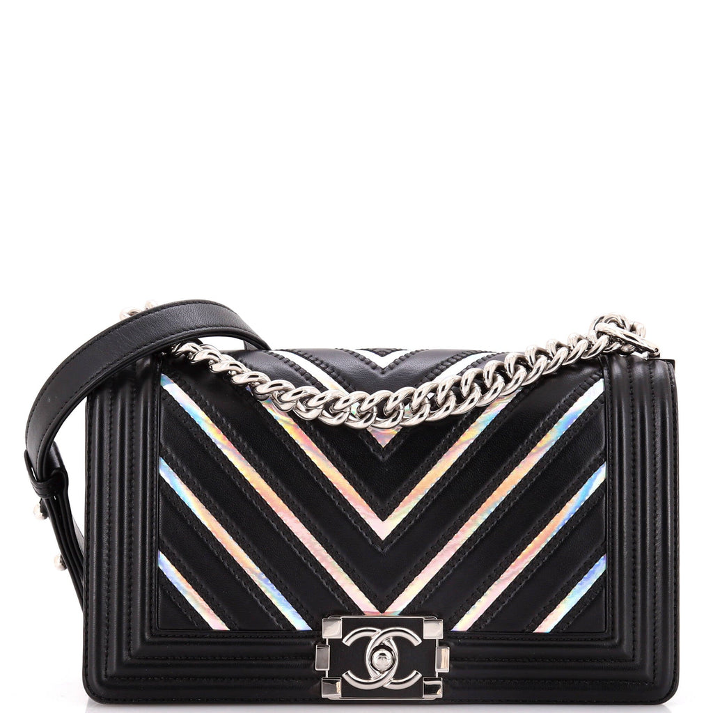 Chanel Boy Flap Bag Chevron Lambskin with Holographic PVC Old Medium
