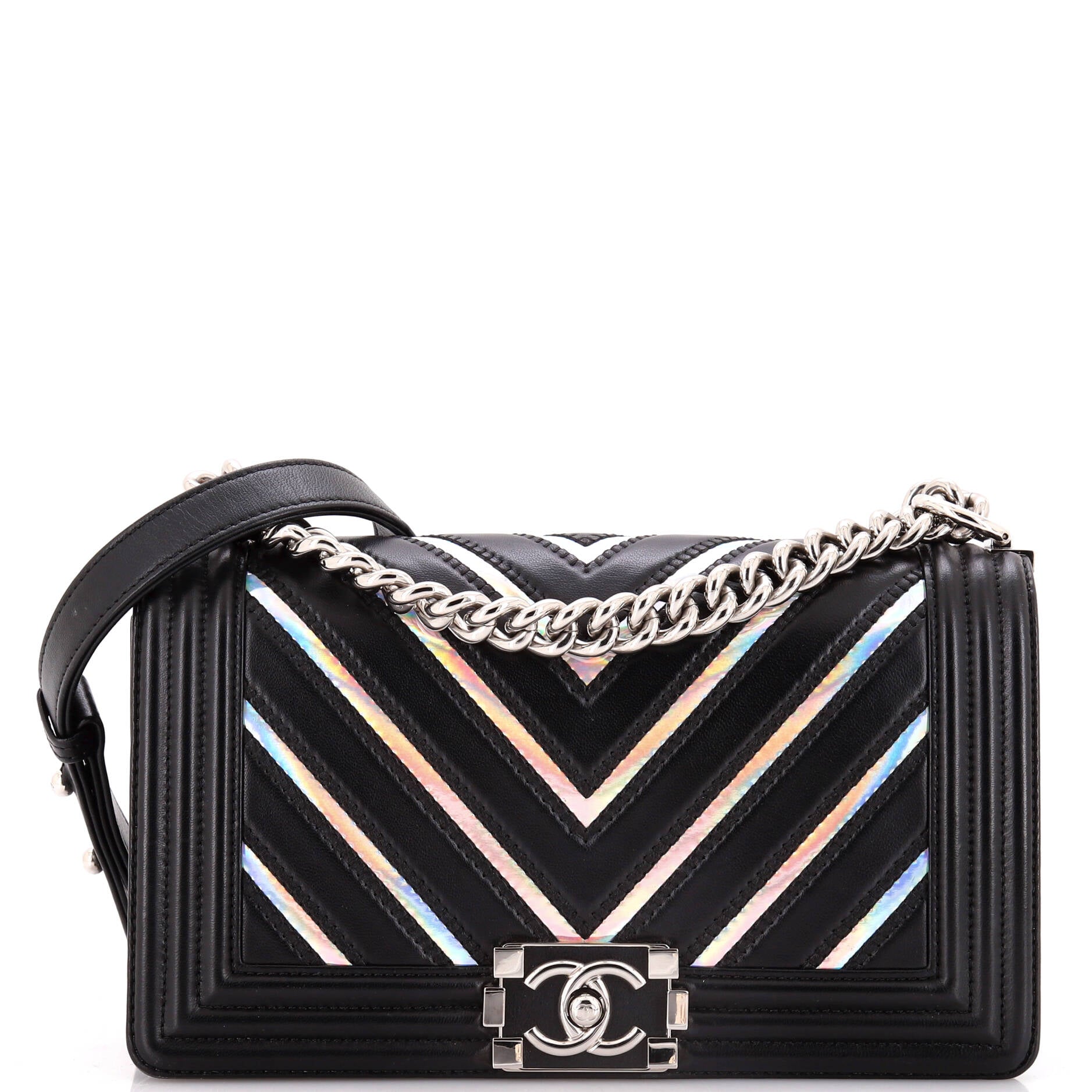 Chanel Boy Flap Bag Chevron Lambskin with Holographic PVC Old Medium