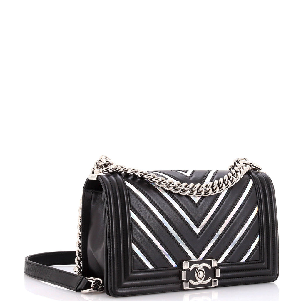 Chanel Boy Flap Bag Chevron Lambskin with Holographic PVC Old Medium