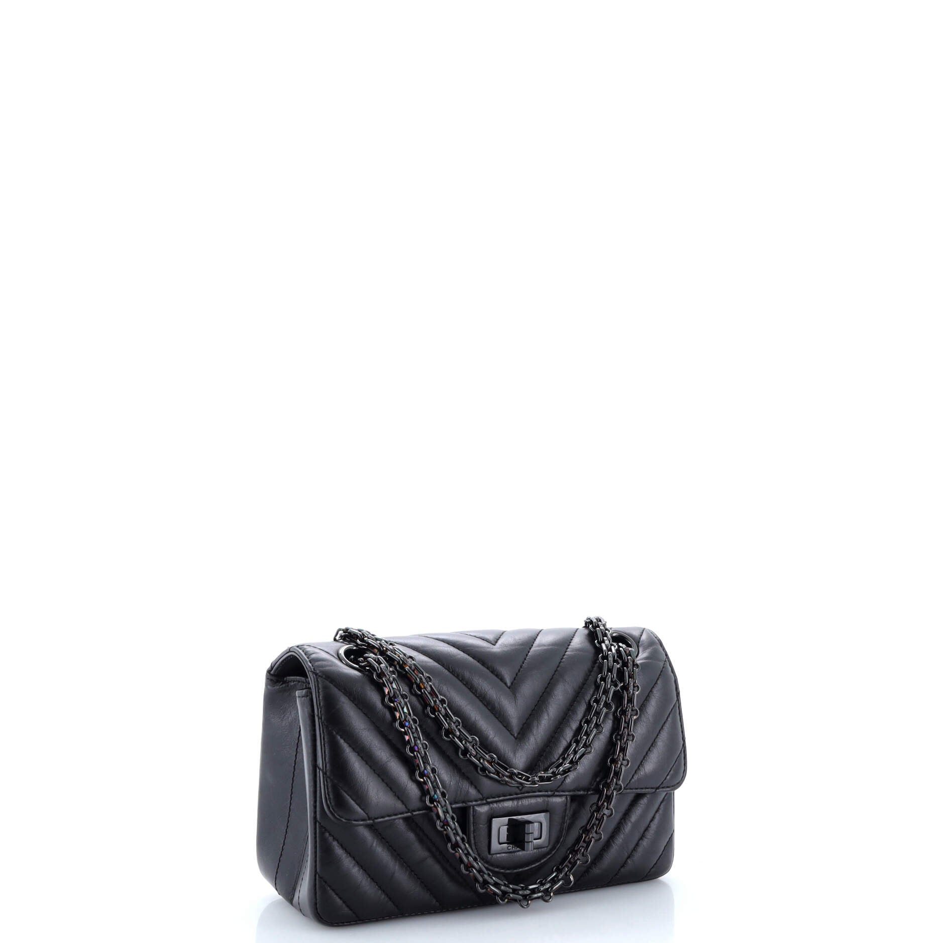 Chanel So Black Reissue 2.55 Flap Bag Chevron Aged Calfskin Mini