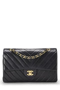 Chanel,  Black Chevron Lambskin Classic Double Flap Medium, Black