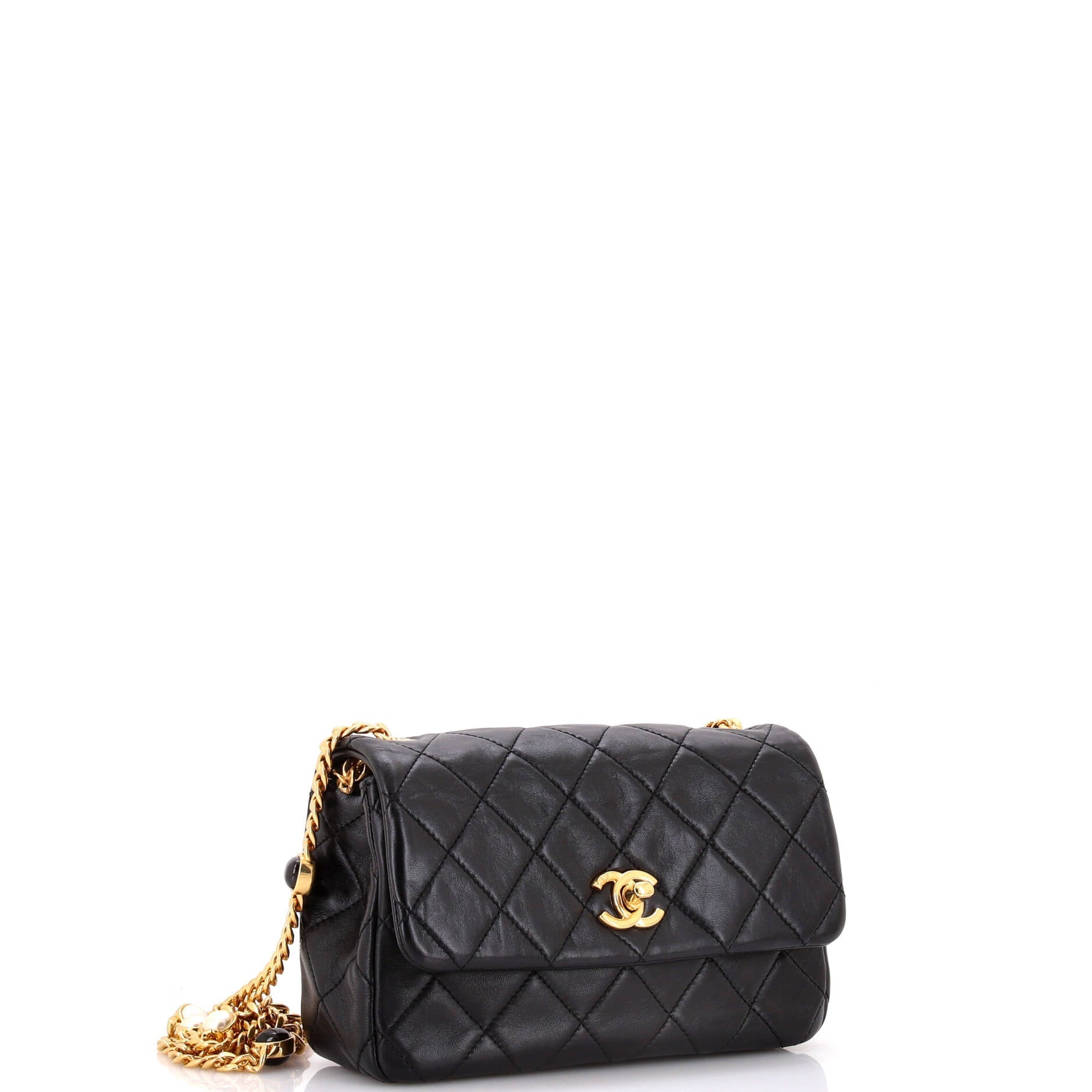 Chanel Resin Pearl Chain Flap Bag Quilted Lambskin Small