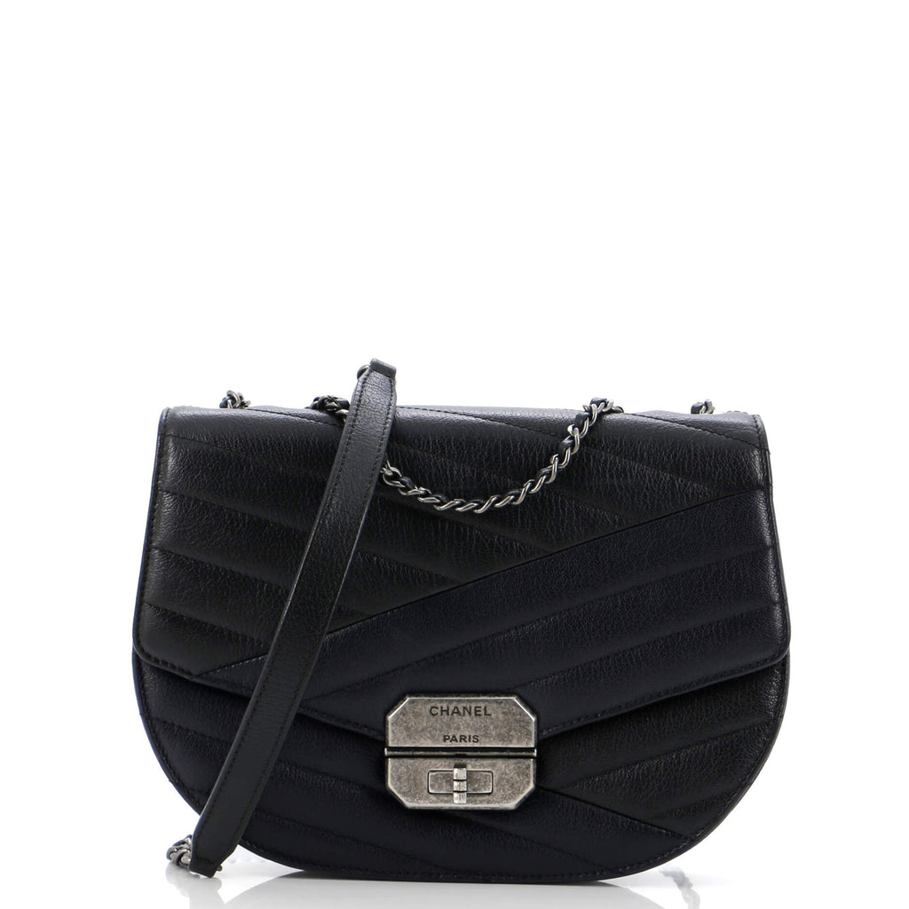 Chanel Gabrielle Saddle Crossbody Bag Chevron Goatskin Small