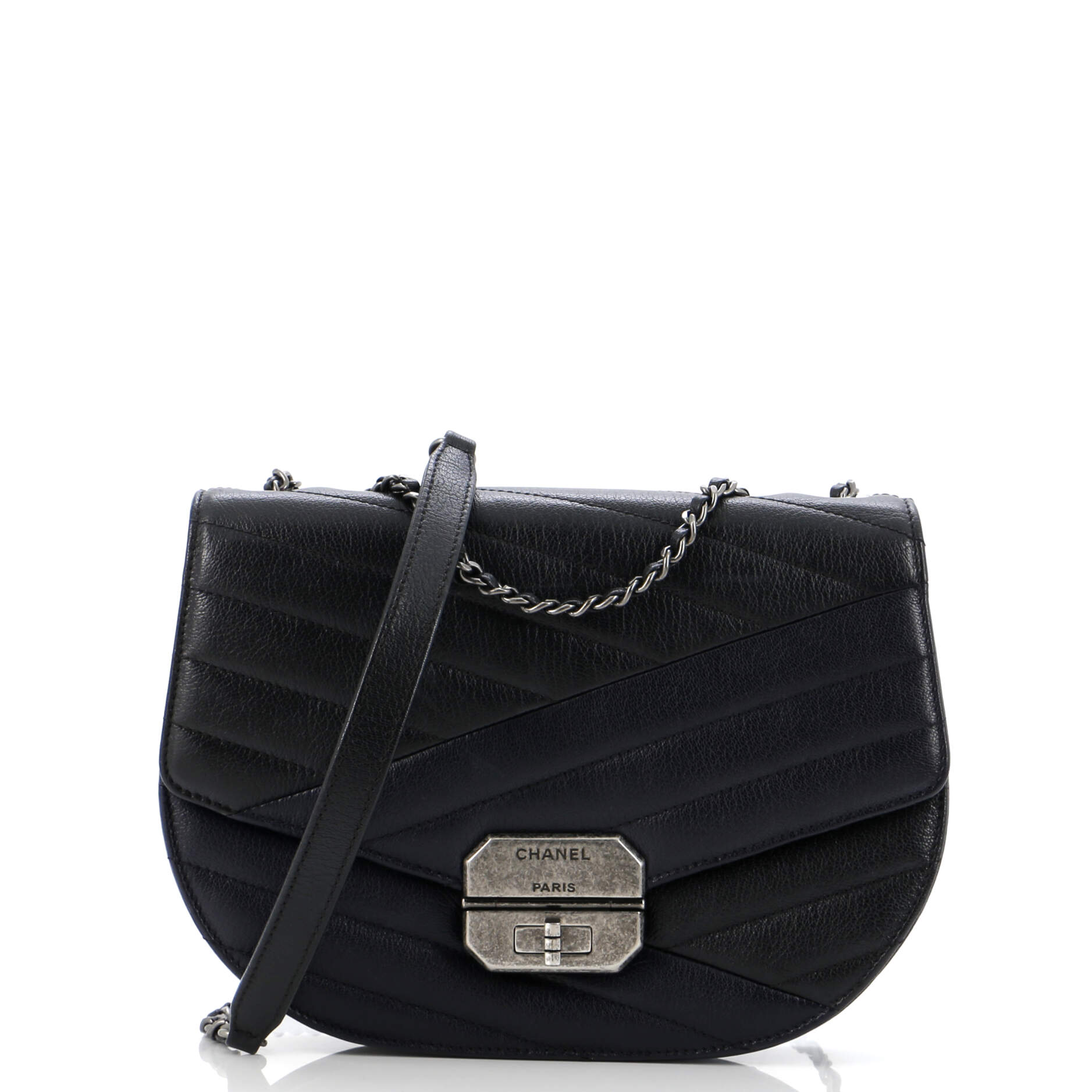 Chanel Gabrielle Saddle Crossbody Bag Chevron Goatskin Small